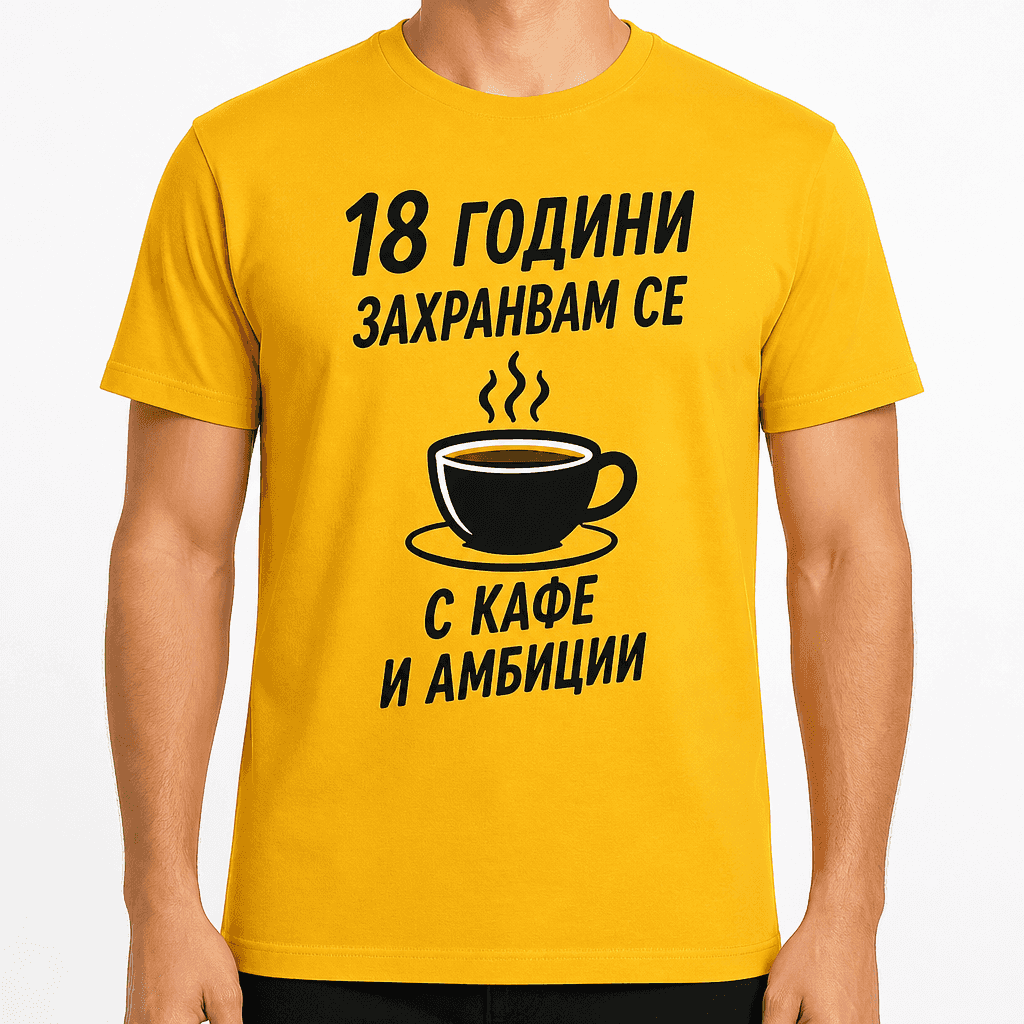 Тениска за 18 години – 18 години захранвам се с кафе и амбиции