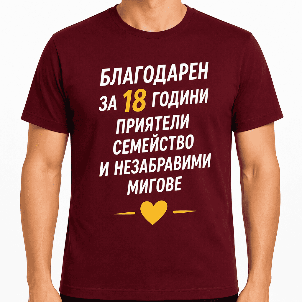 Тениска за 18 години – Благодарен за 18 години приятели семейство и незабравими мигове