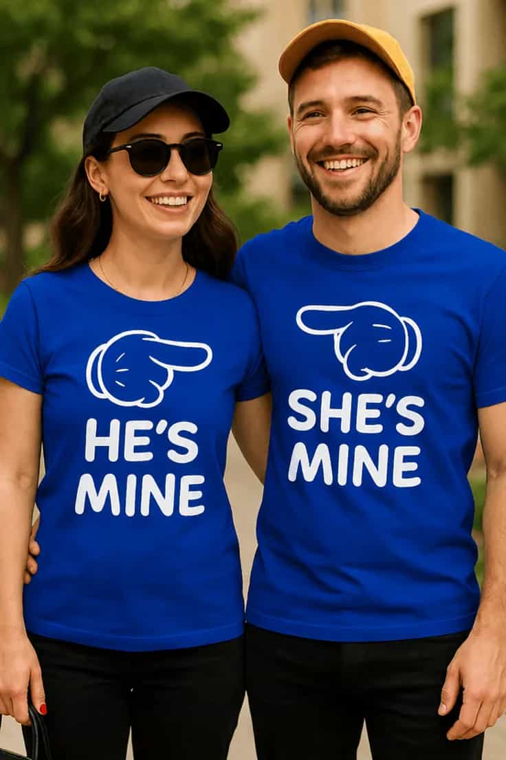 Смешна тениска комплект за двойки HE'S MINE SHE'S MINE