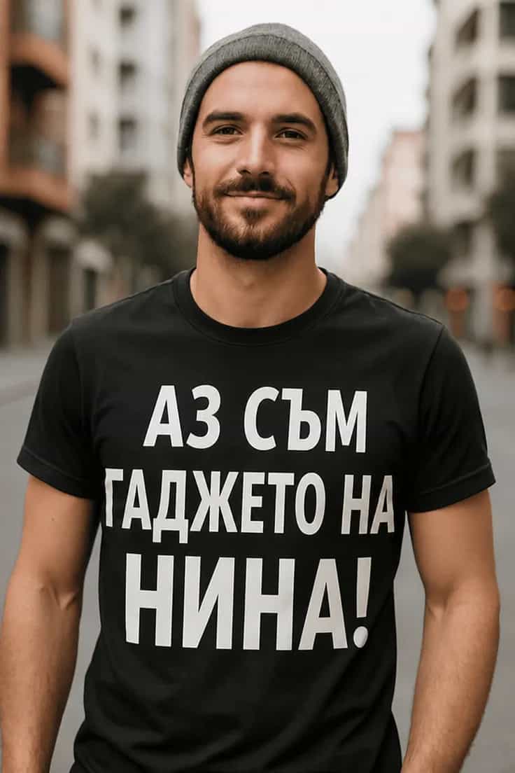 Смешна тениска за гадже с име – АЗ СЪМ ГАДЖЕТО НА