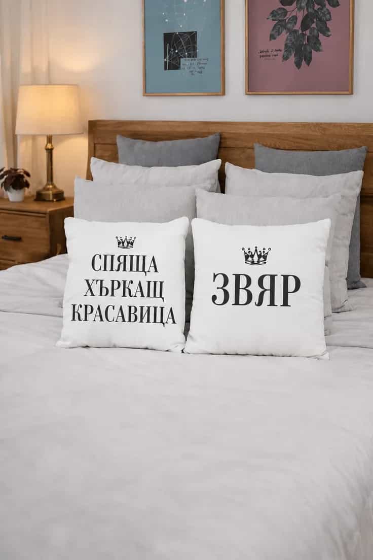 Декоративна възглавница спяща красавица хъркащ звяр