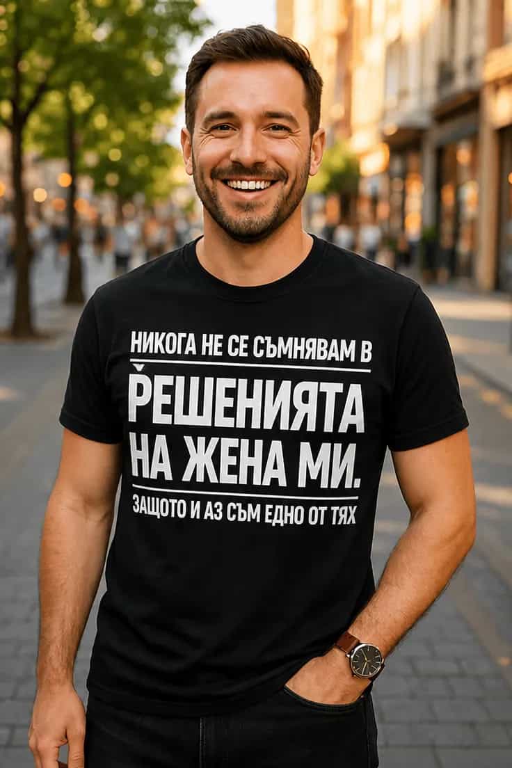Смешна тениска решенията на жена ми - НИКОГА