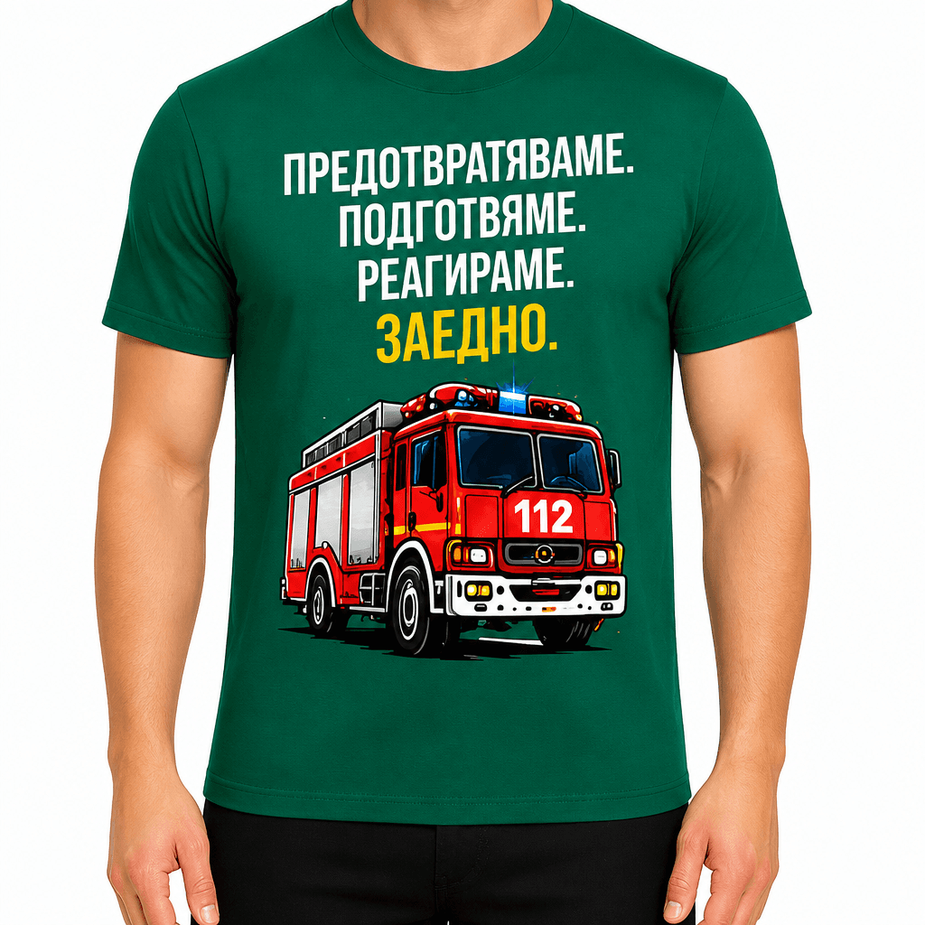 Тениска пожарникар – Предотвратяваме. Подготвяме. Реагираме. Заедно.