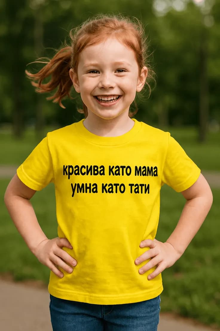 Детска тениска красива като мама умна като тати
