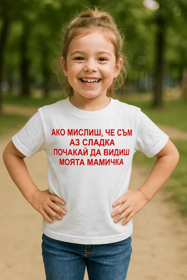 Детска тениска чакай да видиш мама