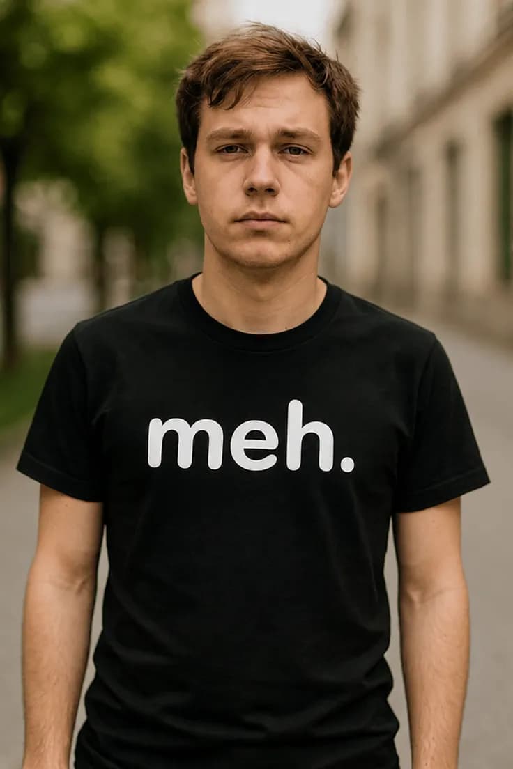 Смешна тениска безразличие - meh..