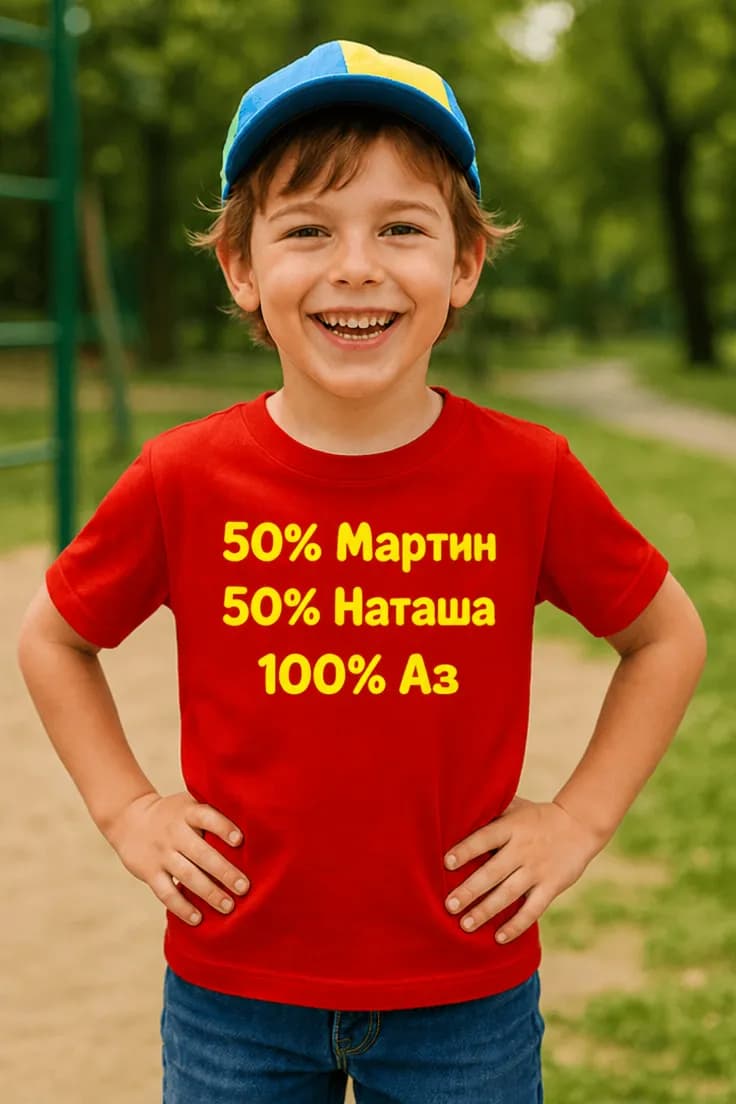 Детска тениска родители проценти с име