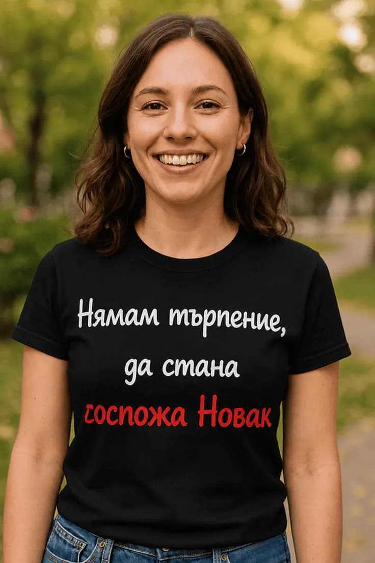 Смешна тениска нямам търпение с име - госпожа Новак