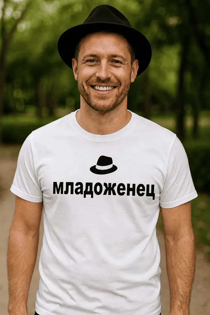 Смешна тениска младоженец с шапка - младоженец