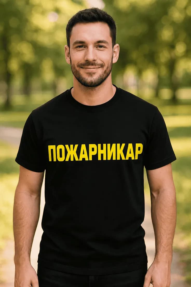 Смешна тениска пожарникар с надпис