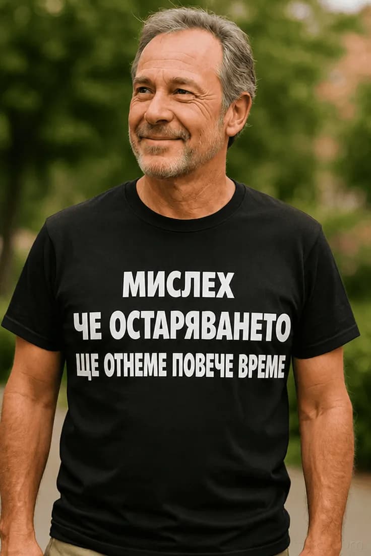 Смешна тениска остаряването отнема време
