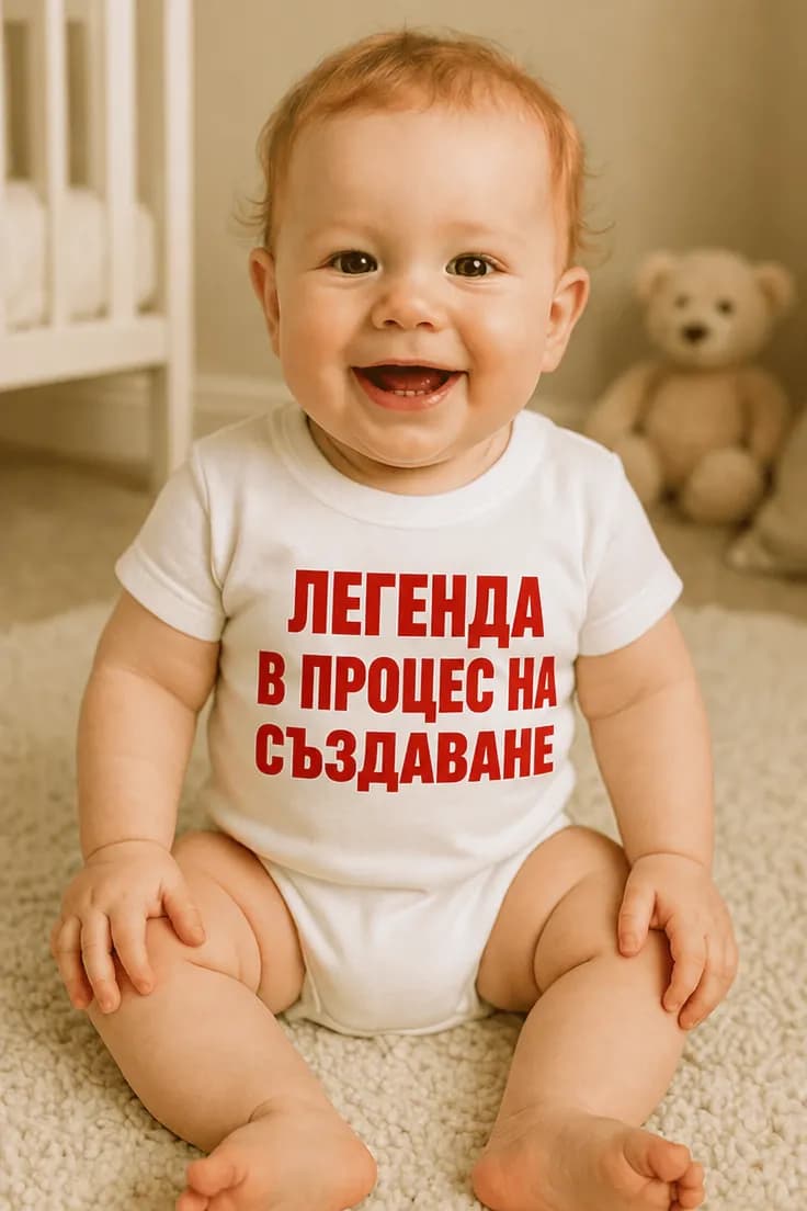 Бебешко боди легенда в процес на създаване