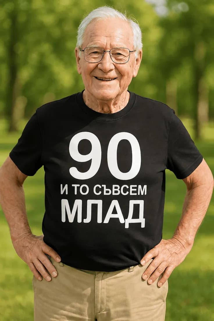 Смешна тениска 90 и съвсем млад – 90 И ТО СЪВСЕМ МЛАД.