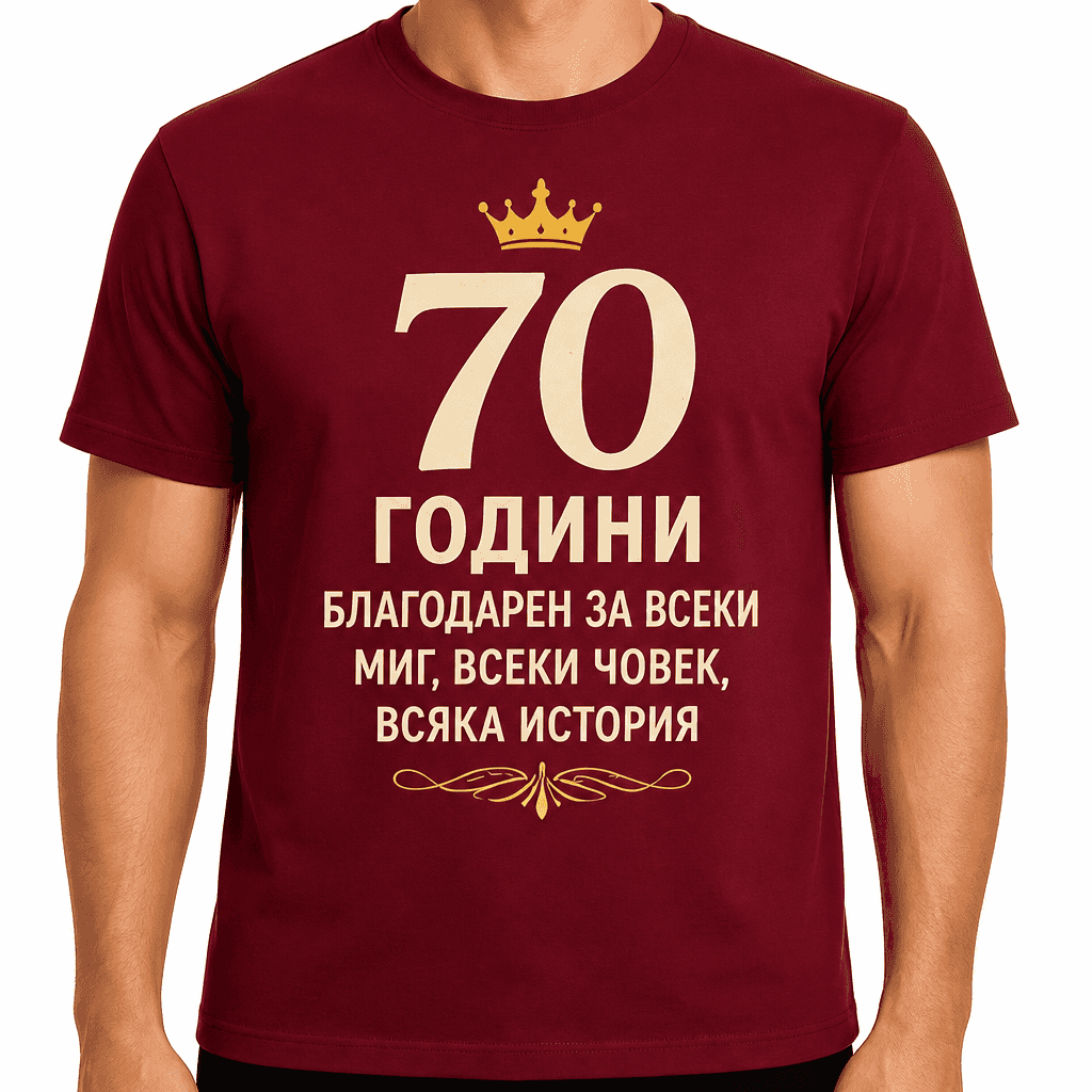 Тениска за 70 години – 70 години благодарен за всеки миг, всеки човек, всяка история