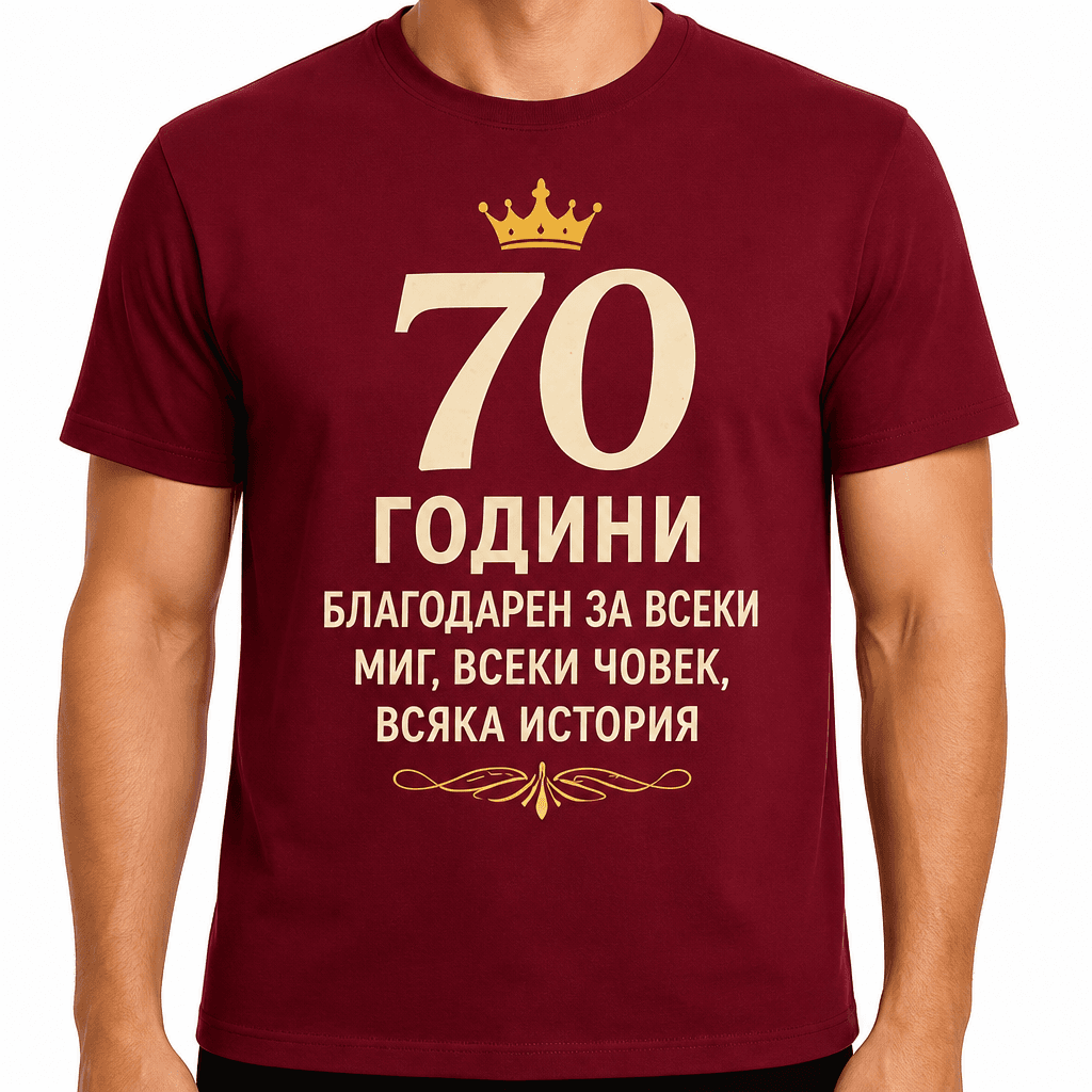 Тениска за 70 години – 70 години благодарен за всеки миг, всеки човек, всяка история