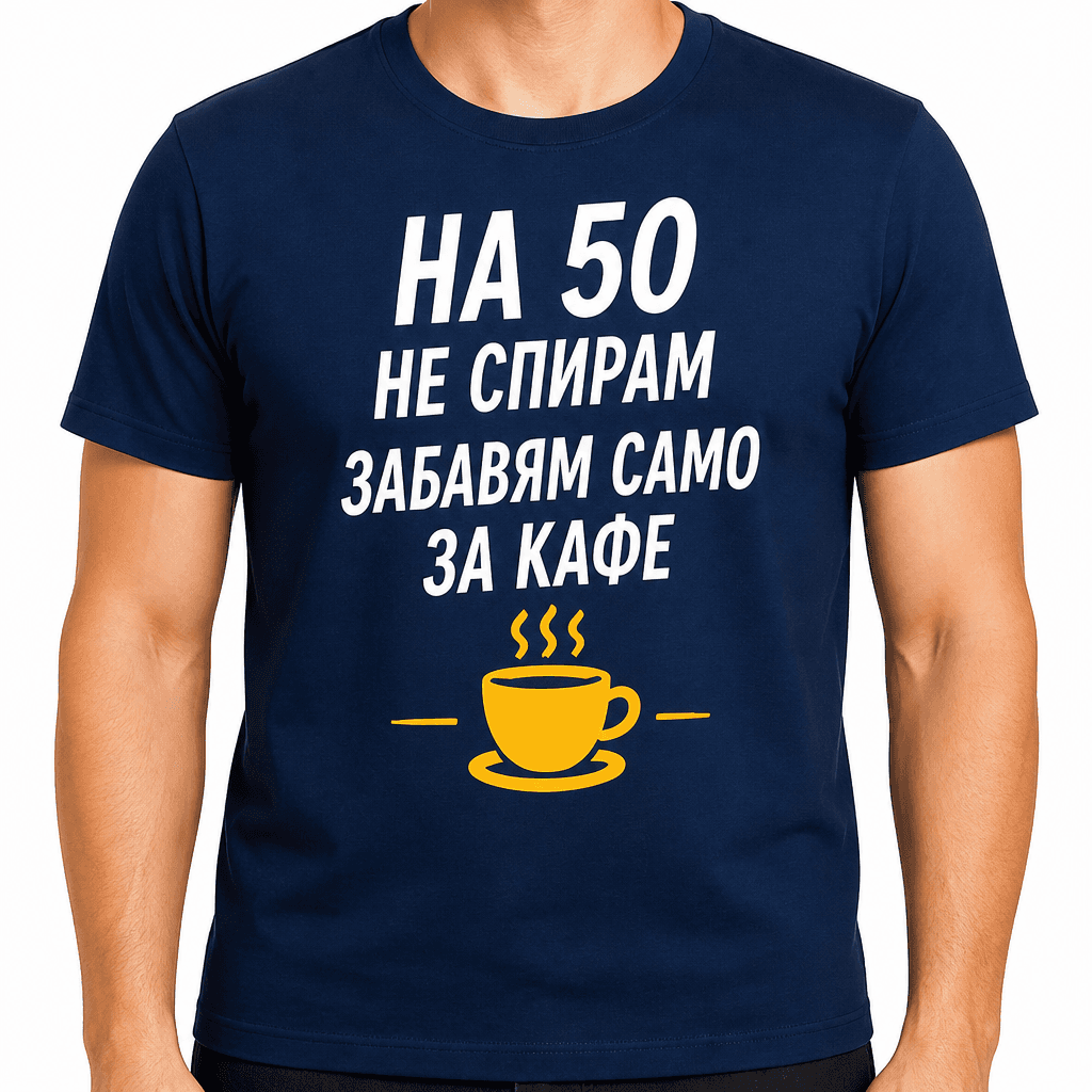 Тениска за 50 години – На 50 не спирам забавям само за кафе