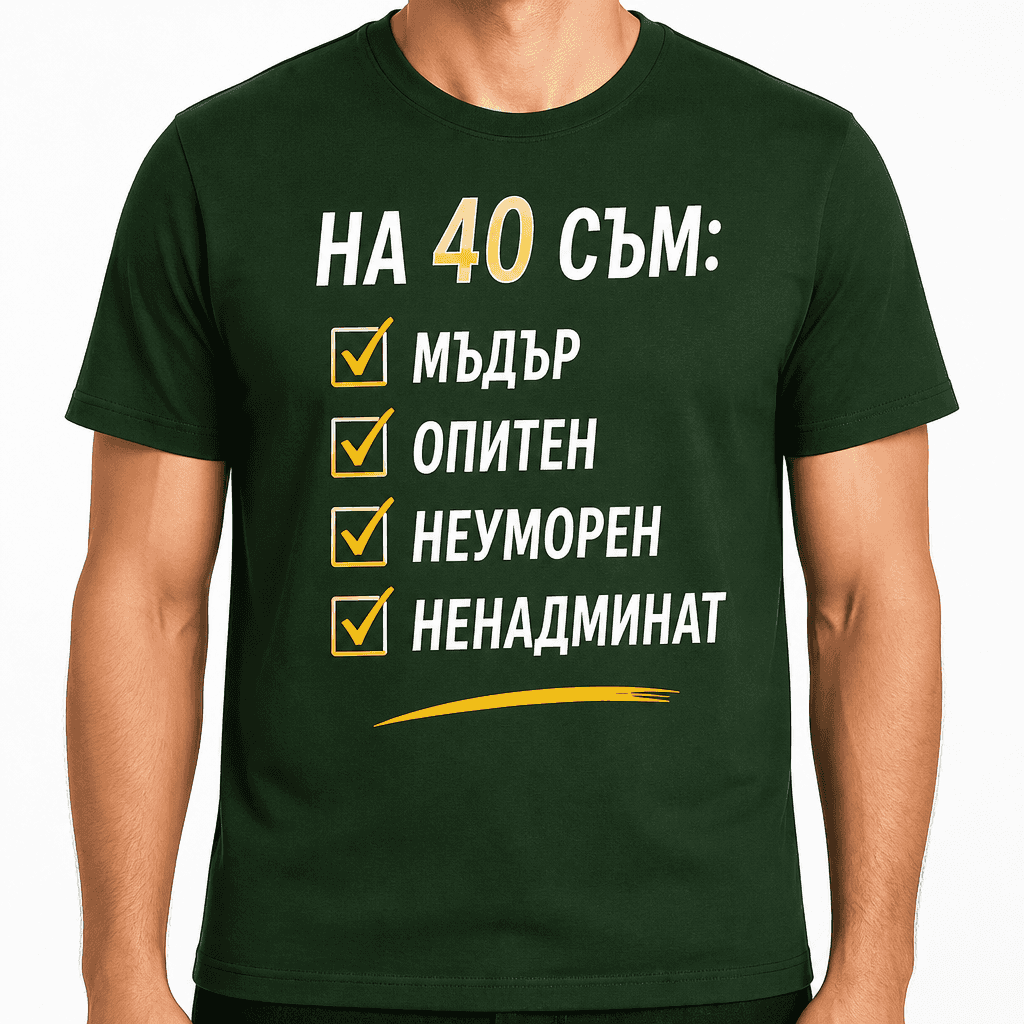 Тениска за 40 години – На 40 съм: мъдър опитен неуморен ненадминат