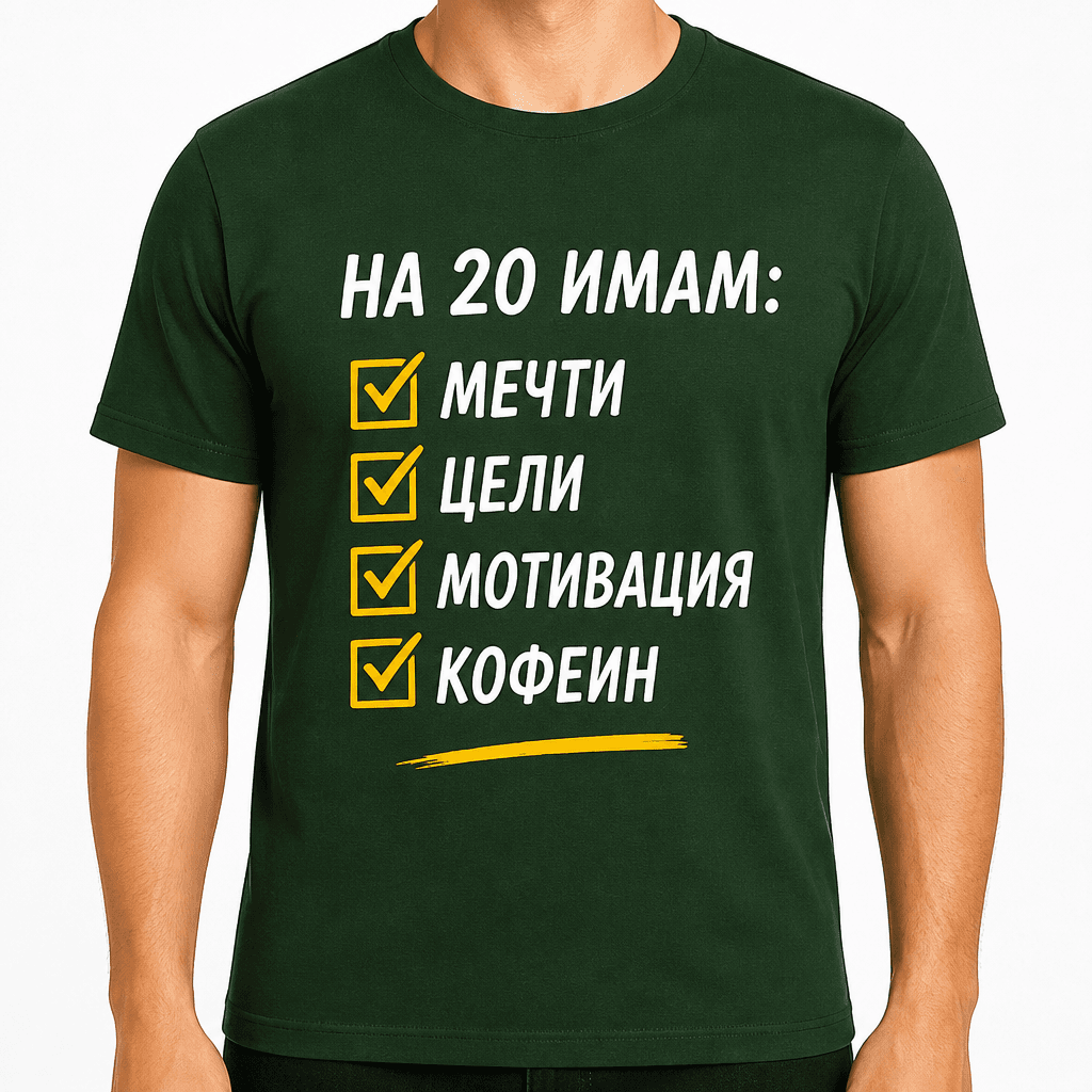 Тениска за 20 години – На 20 имам: мечти цели мотивация кофеин