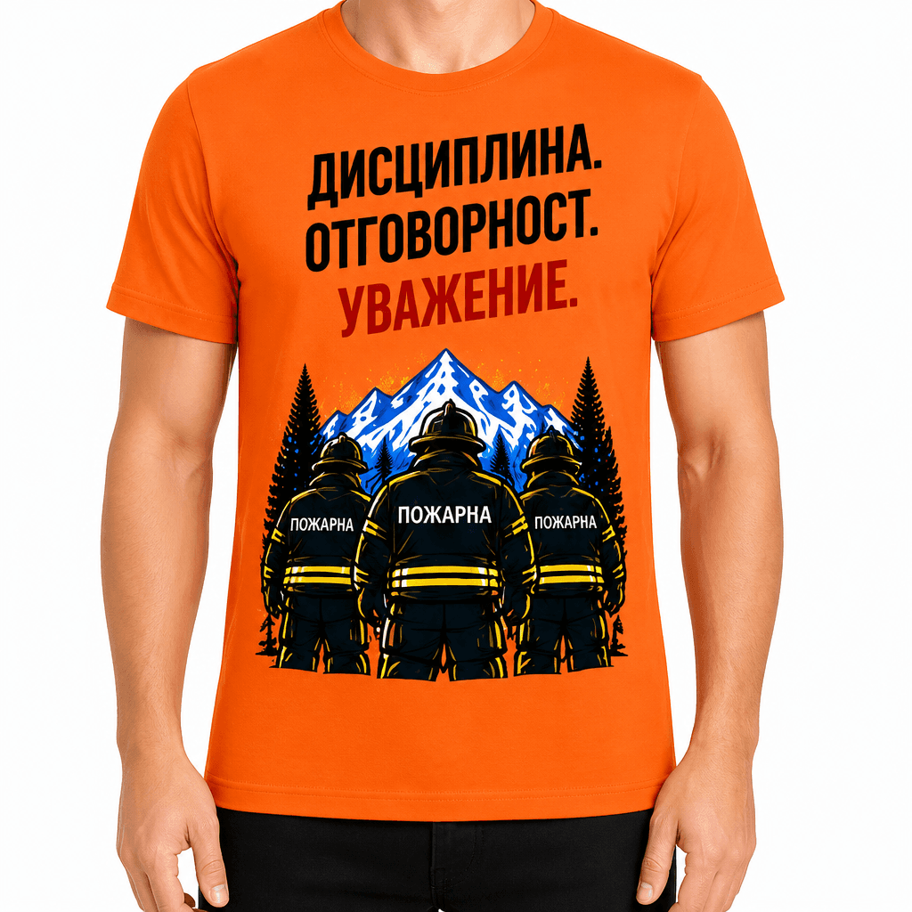 Тениска пожарникар – Дисциплина. Отговорност. Уважение.