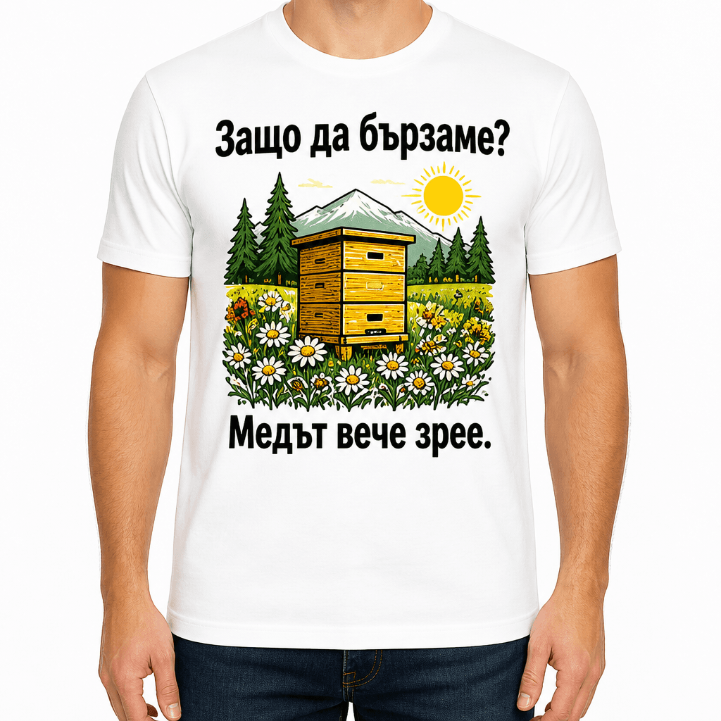 Тениска за пчелар – Защо да бързаме? Медът вече зрее.