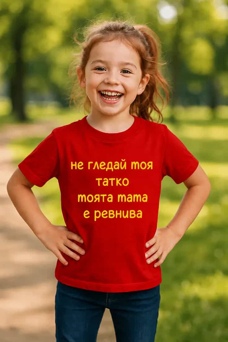 Детска тениска мама е ревнива - не гледай моя