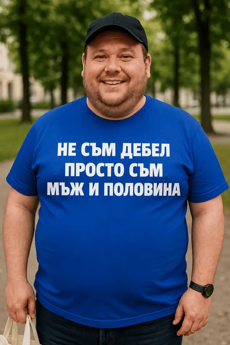 Смешна тениска мъж и половина - НЕ СЪМ ДЕБЕЛ