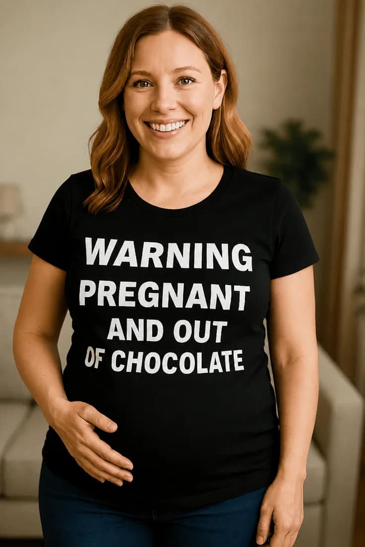 Тениска за бременни без шоколад – WARNING PREGNANT