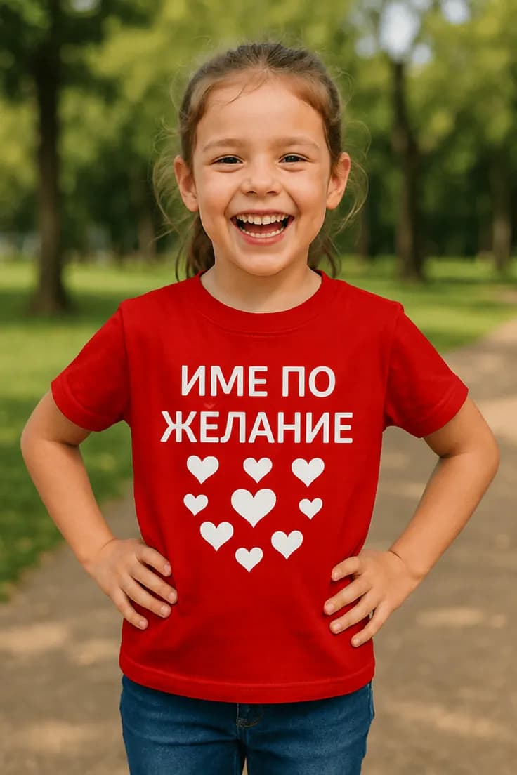 Детска тениска сърца с име – ИМЕ ПО ЖЕЛАНИЕ