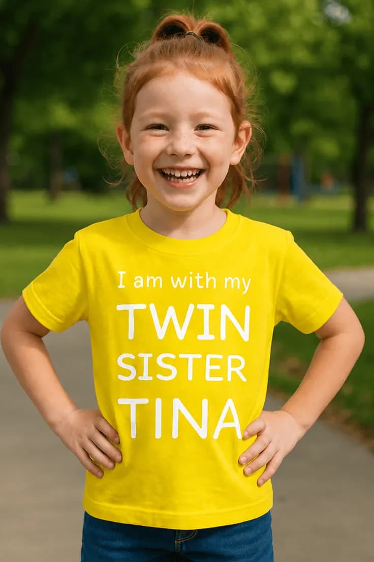 Детска тениска за близначки с име | I am with my TWIN