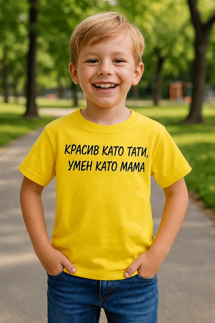 Детска тениска като тати и мама - КРАСИВ КАТО ТАТИ,
