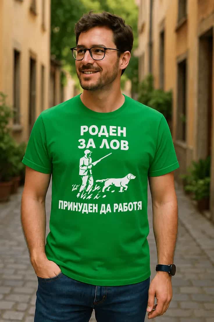 Тениска роден за лов с надпис на гърба