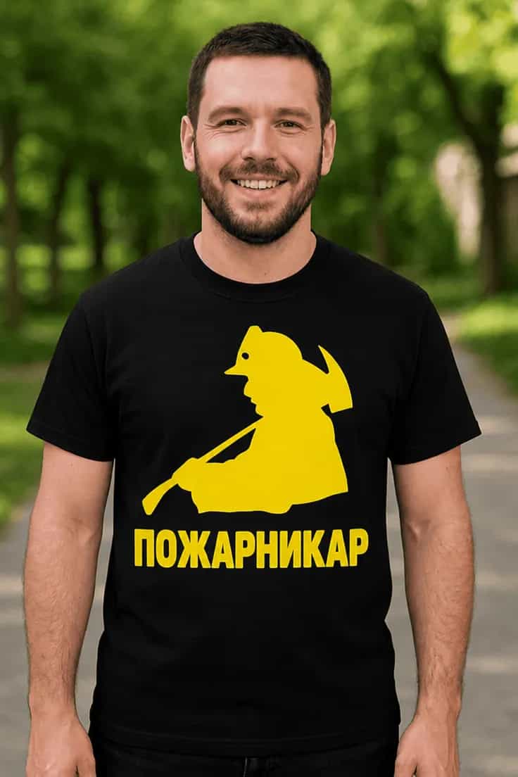 Смешна тениска пожарникарски силует ПОЖАРНИКАР