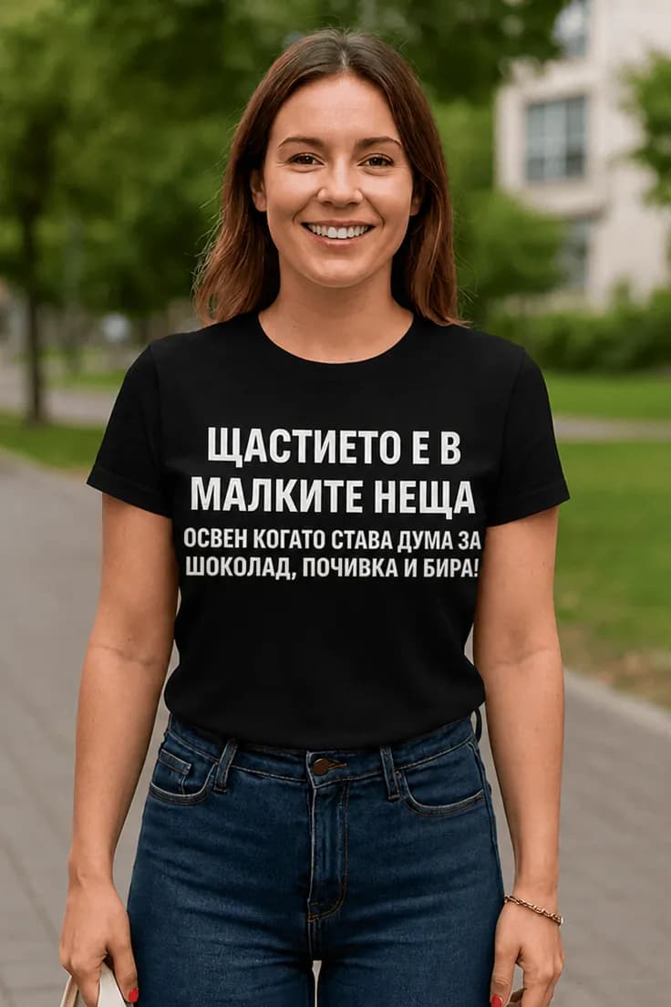 Смешна тениска щастието е в малките неща