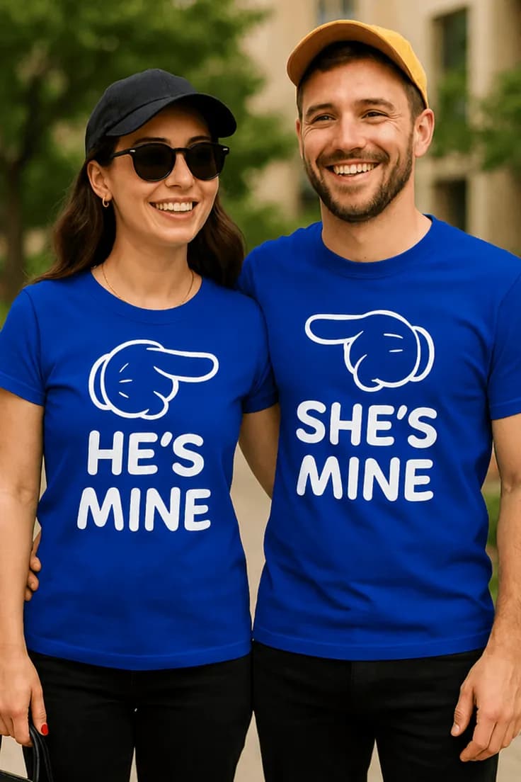Смешна тениска комплект за двойки HE'S MINE SHE'S MINE