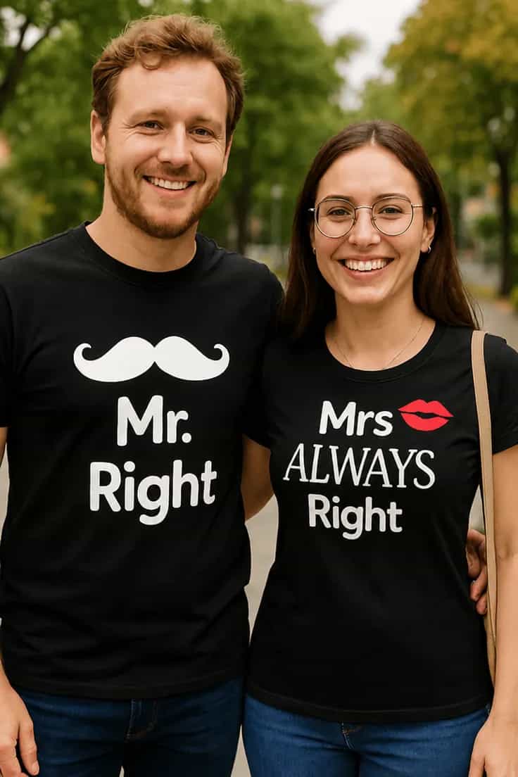 Смешна тениска за двойка винаги права - Mr. Mrs