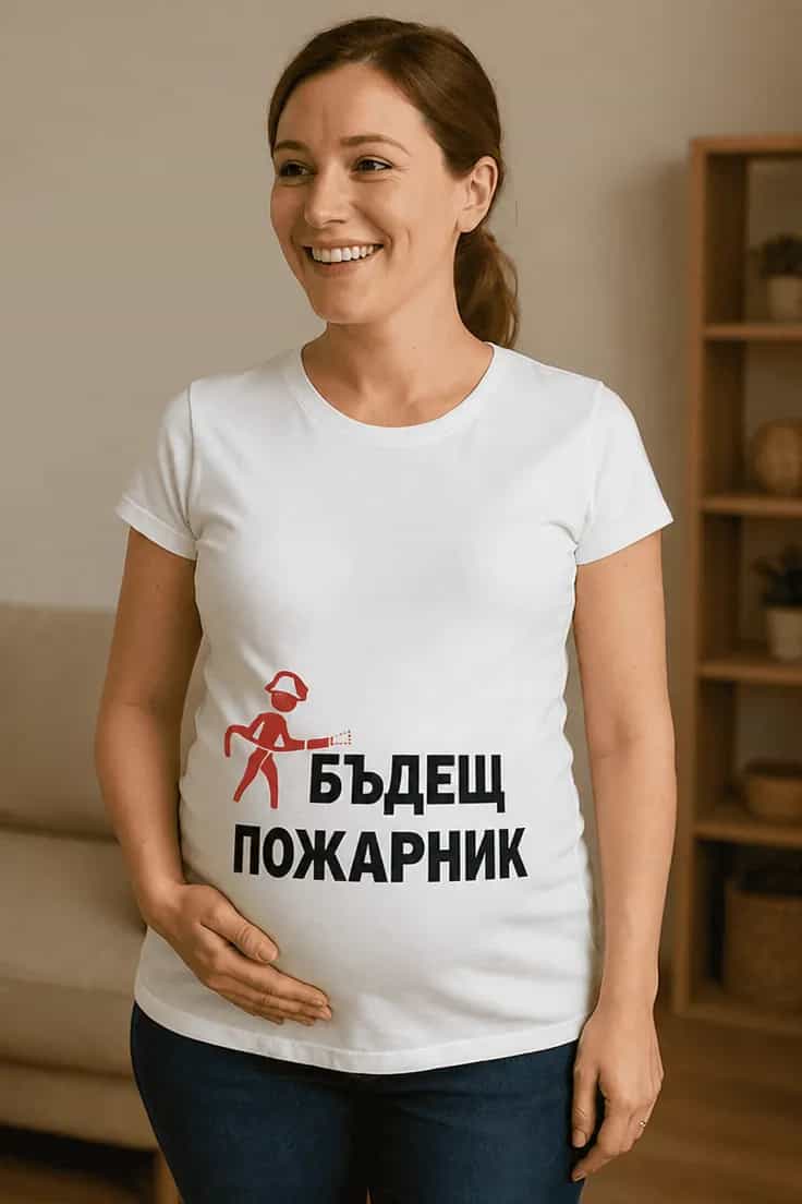 Тениска за бременни бъдещ пожарникар с надпис по избор
