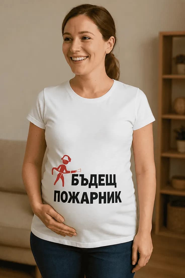 Тениска за бременни бъдещ пожарникар с надпис по избор