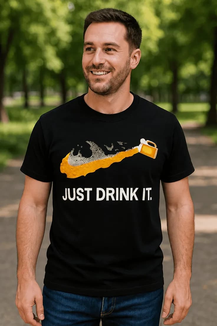 Смешна тениска за любители на бирата JUST DRINK IT.