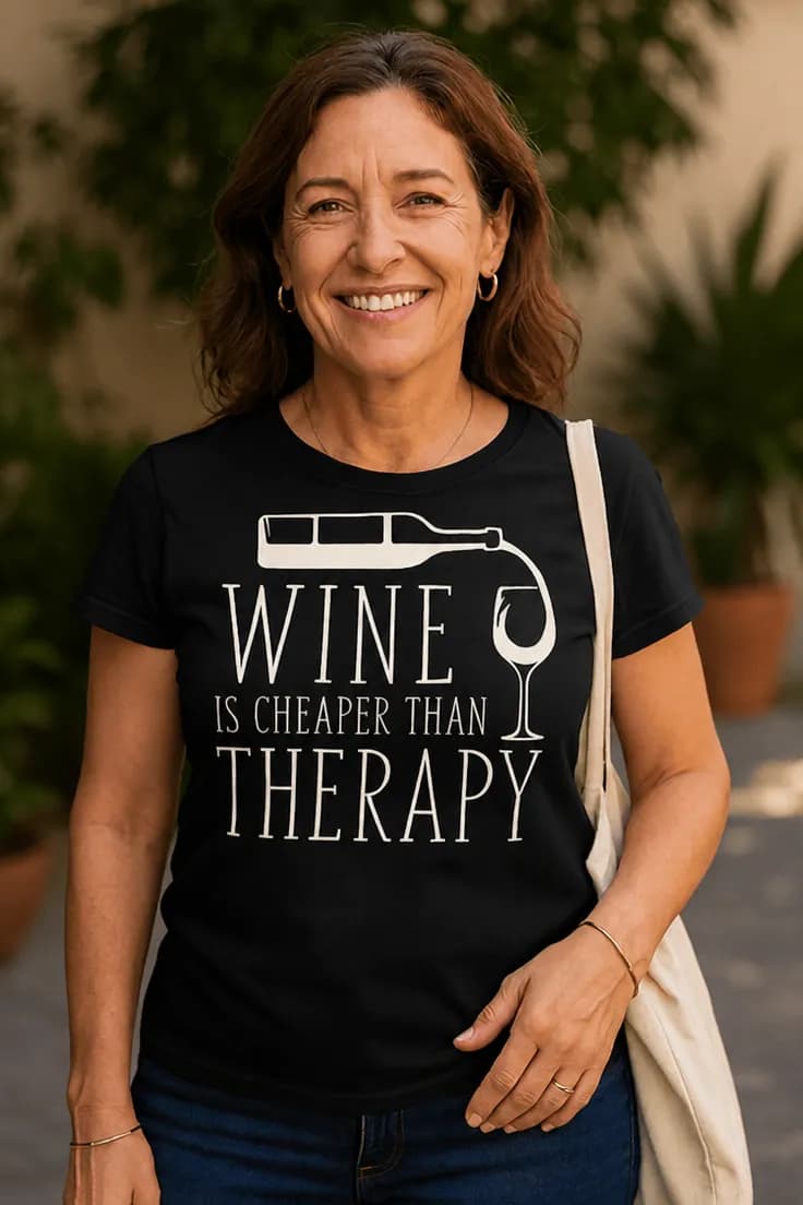 Смешна тениска виното вместо терапия | WINE IS
