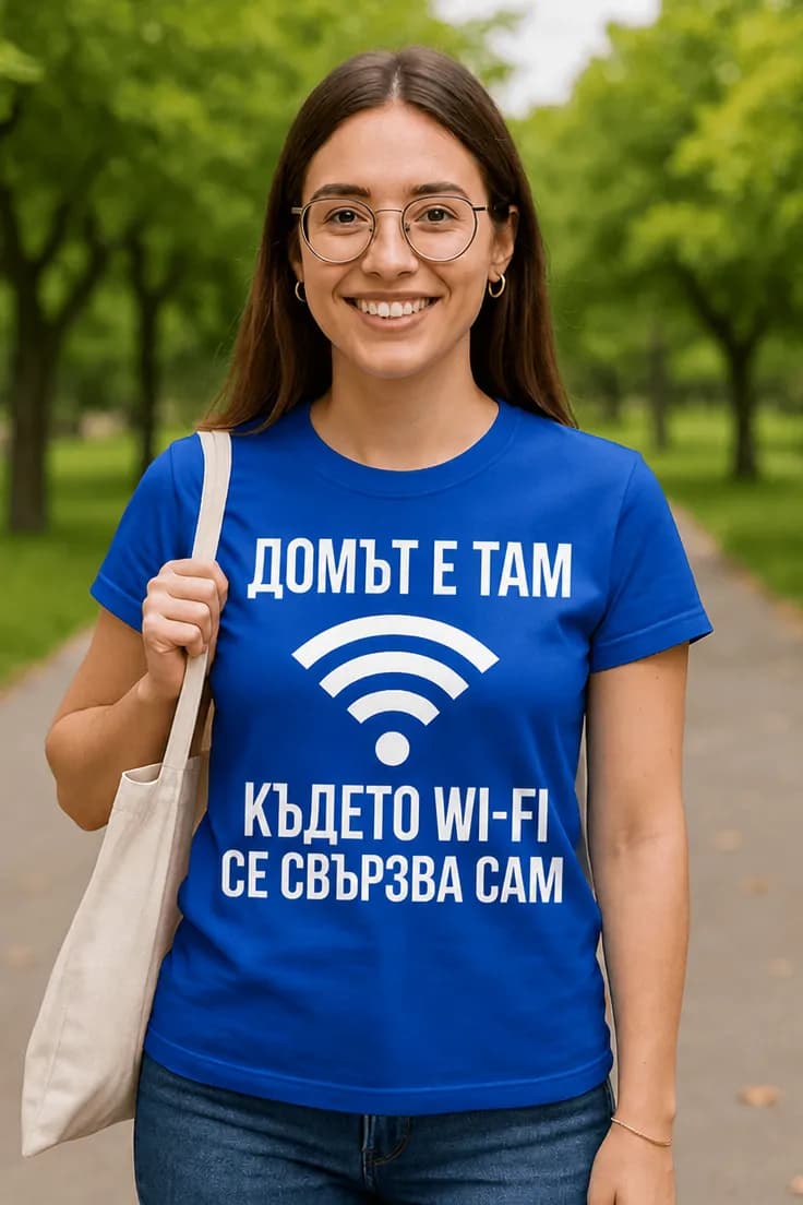 Смешна тениска домът е там с уайфай – ДОМЪТ Е ТАМ