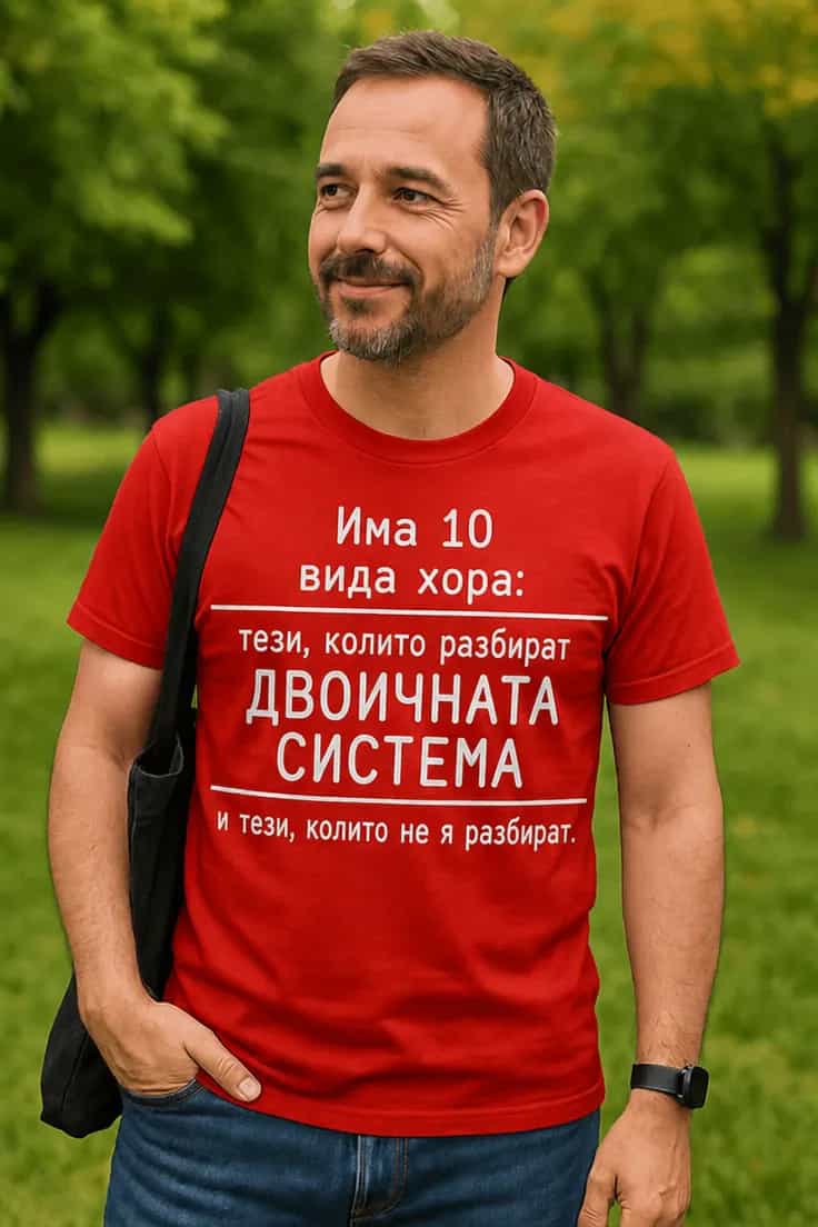 Смешна тениска двоична система – Има 10 вида хора: