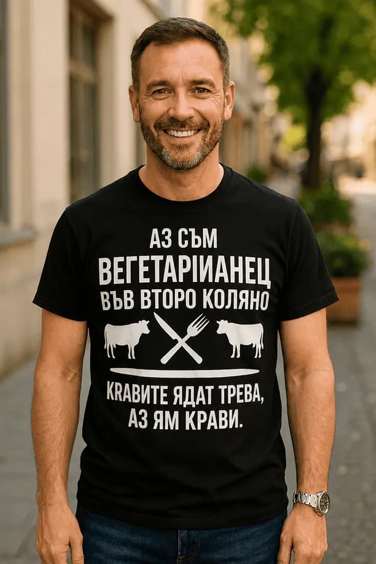 Смешна тениска вегетарианец второ коляно