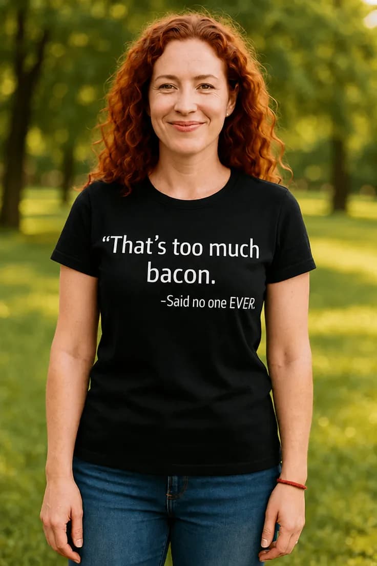 Смешна тениска твърде много бекон | That's too much bacon.