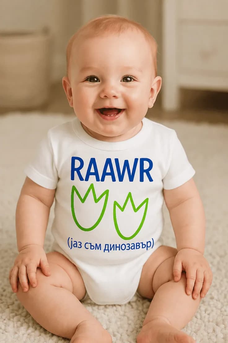 Бебешко боди динозавър - RAAWR (аз съм динозавър)
