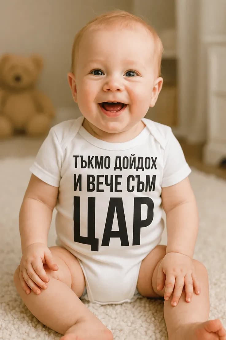 Бебешко боди вече съм цар – ТЪКМО ДОЙДОХ И ВЕЧЕ СЪМ ЦАР