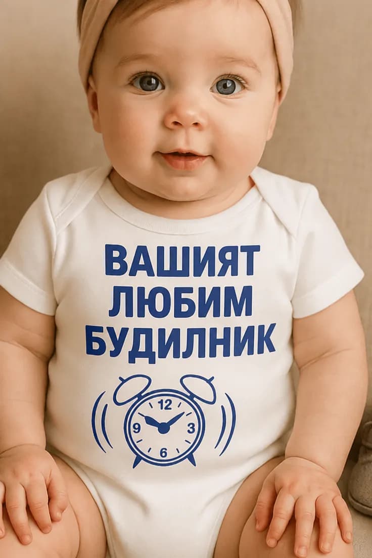 Бебешко боди любим будилник | ВАШИЯТ ЛЮБИМ БУДИЛНИК