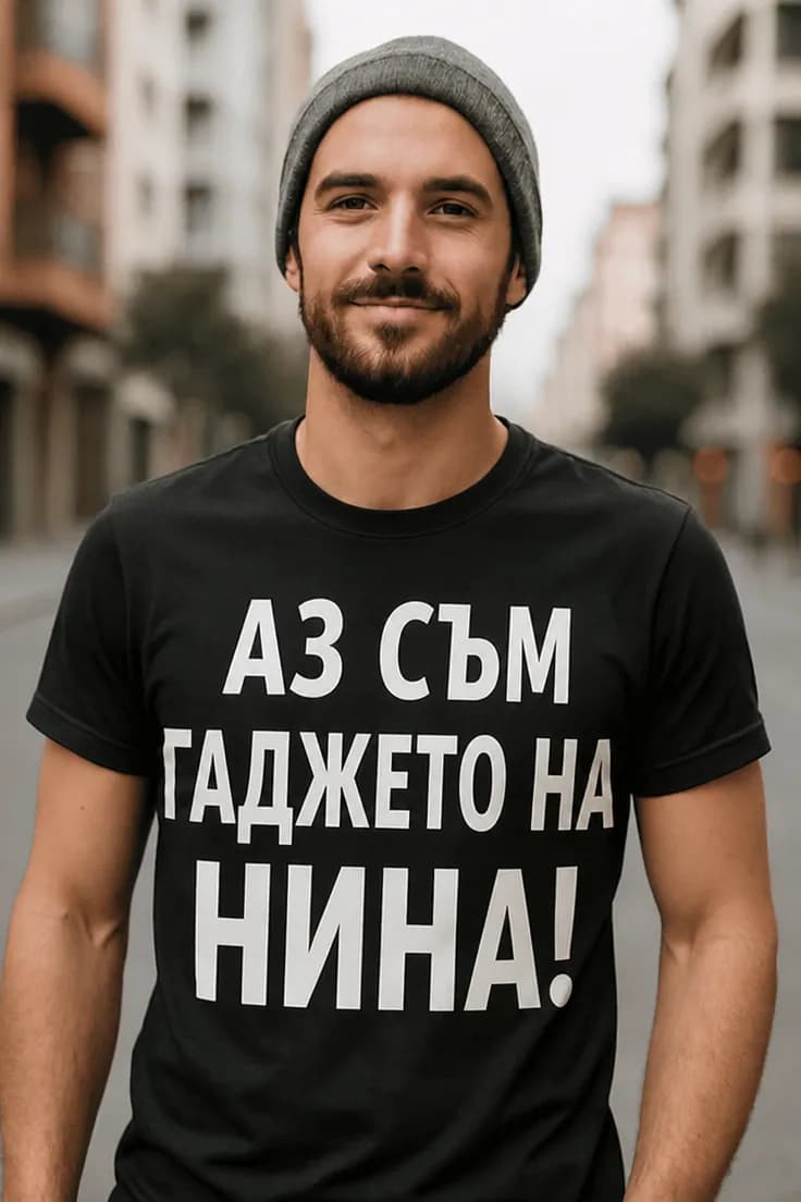 Смешна тениска за гадже с име – АЗ СЪМ ГАДЖЕТО НА