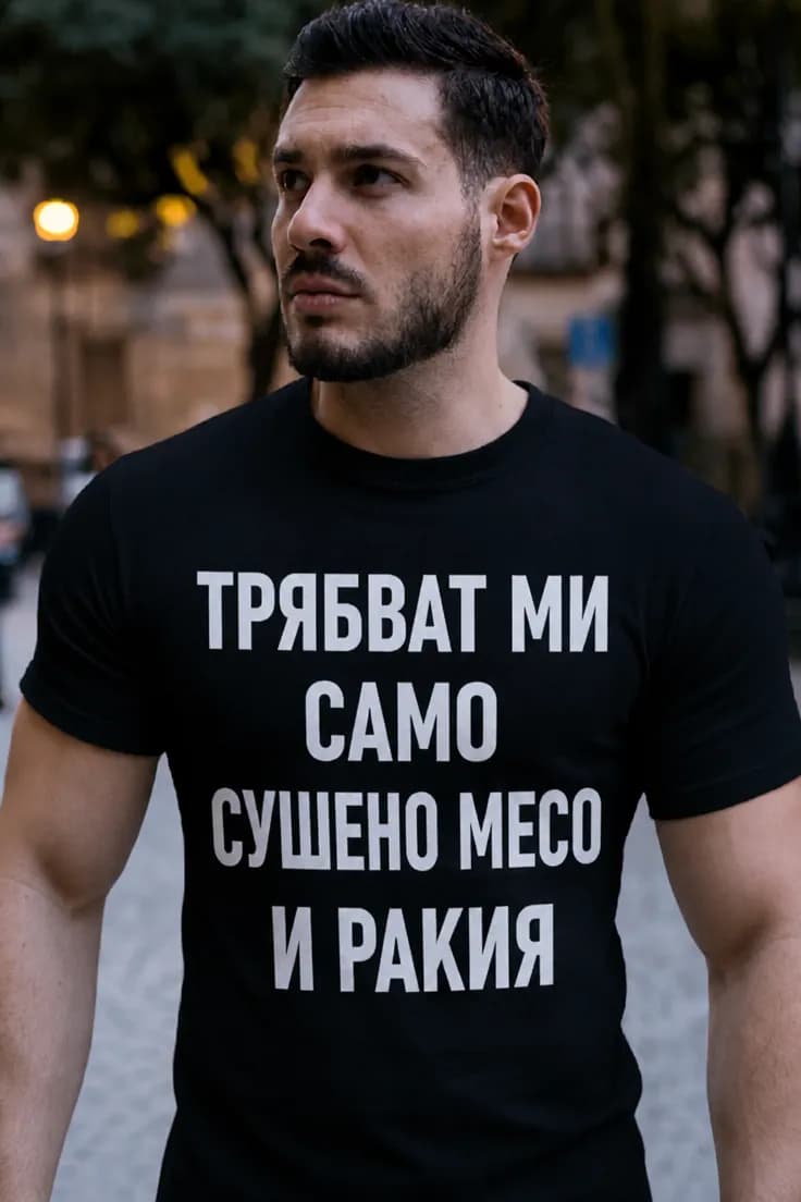 Смешна тениска сушено месо и ракия – ТРЯБВАТ МИ