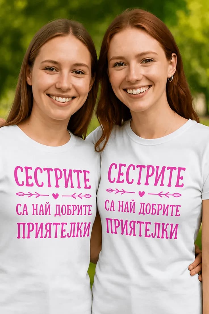 Смешна тениска сестри приятелки – СЕСТРИТЕ СА НАЙ ДОБРИТЕ