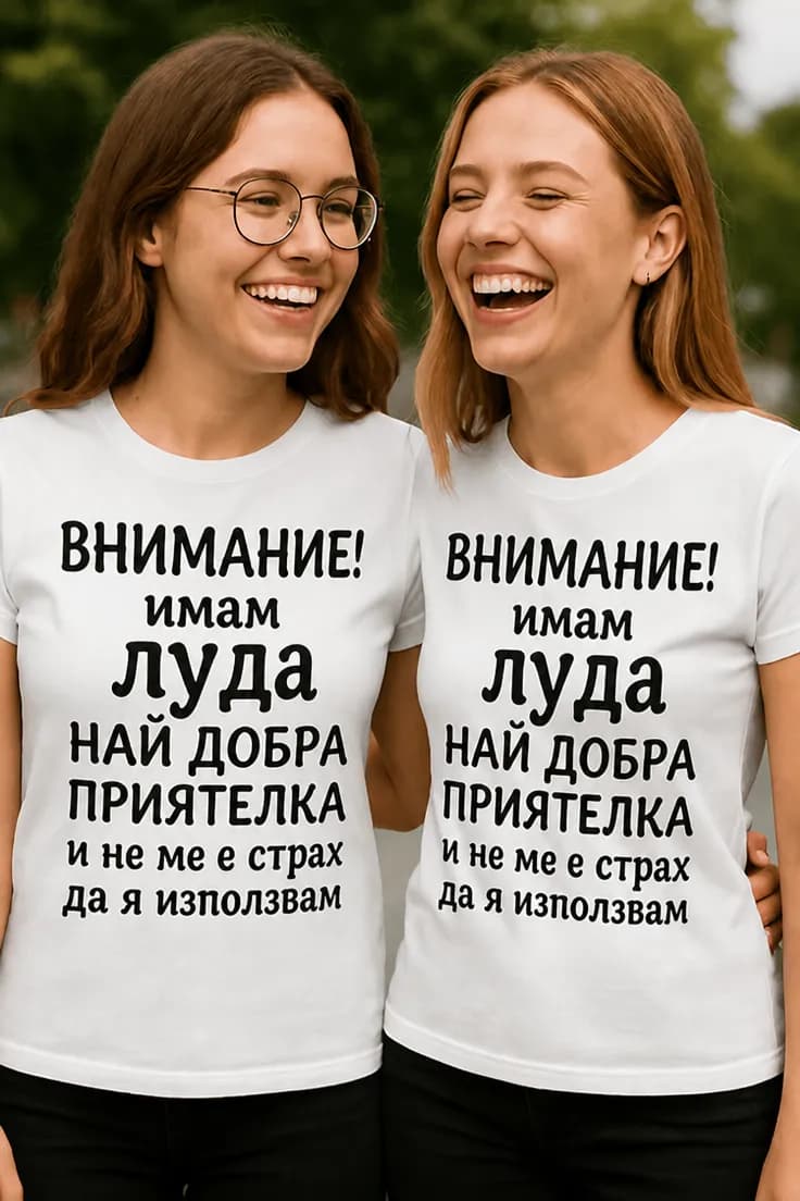 Смешна тениска внимание луда приятелка